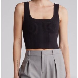 Black Ribbed Knit Crop Tank Top